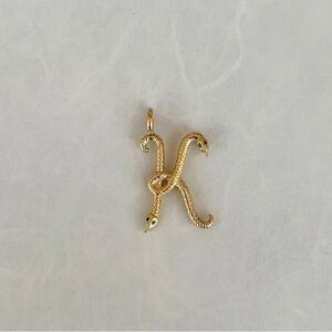 ZOE LEV 14k Rose Gold Large Initial Snake Pendant with Emeralds - K